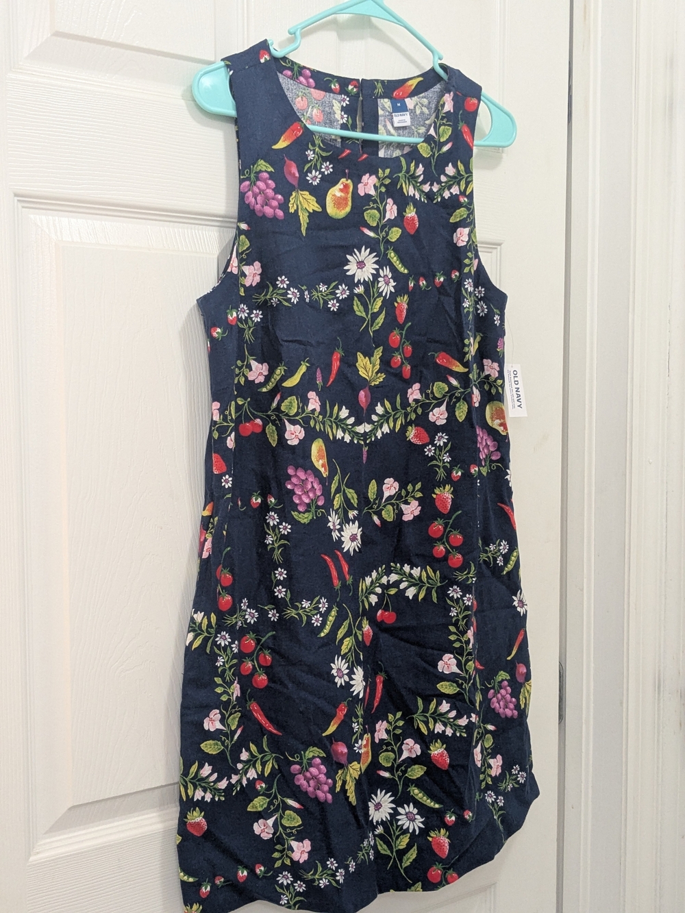 Old Navy Navy Floral & Fruit Sleeveless Shift Dress
